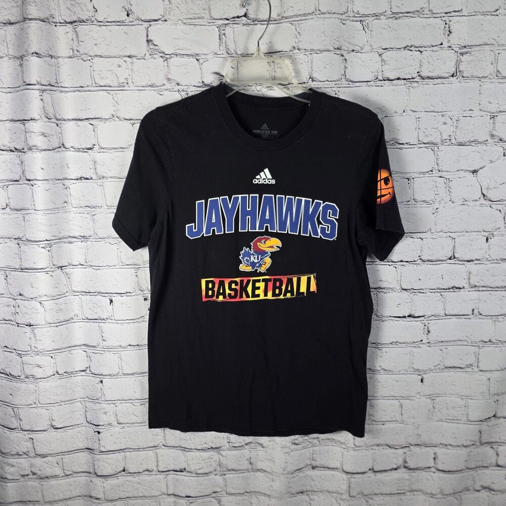 Adidas Kansas Jayhawks Shirt Mens Small Black NCAA Basketball Graphic Tee